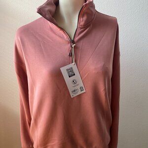 Members Mark Woman Sandwash Relaxed fit Quarter Zip Pullover Top Pink Size M